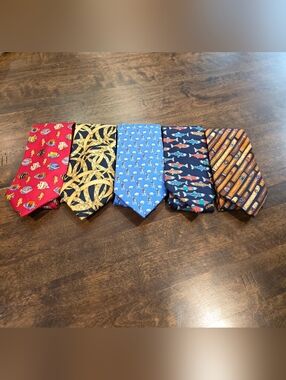 Alynn Mens Ties Lot-Fish, Cigars, Ticker Tape, Waiter
